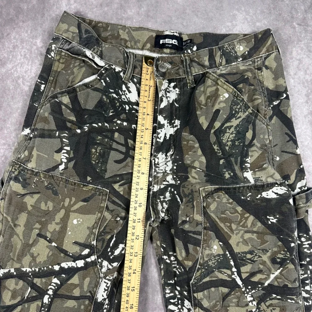 RSQ Mens Straight Leg Carpenter Pants Real Tree Camo Canvas Utility 31x32 Rugged